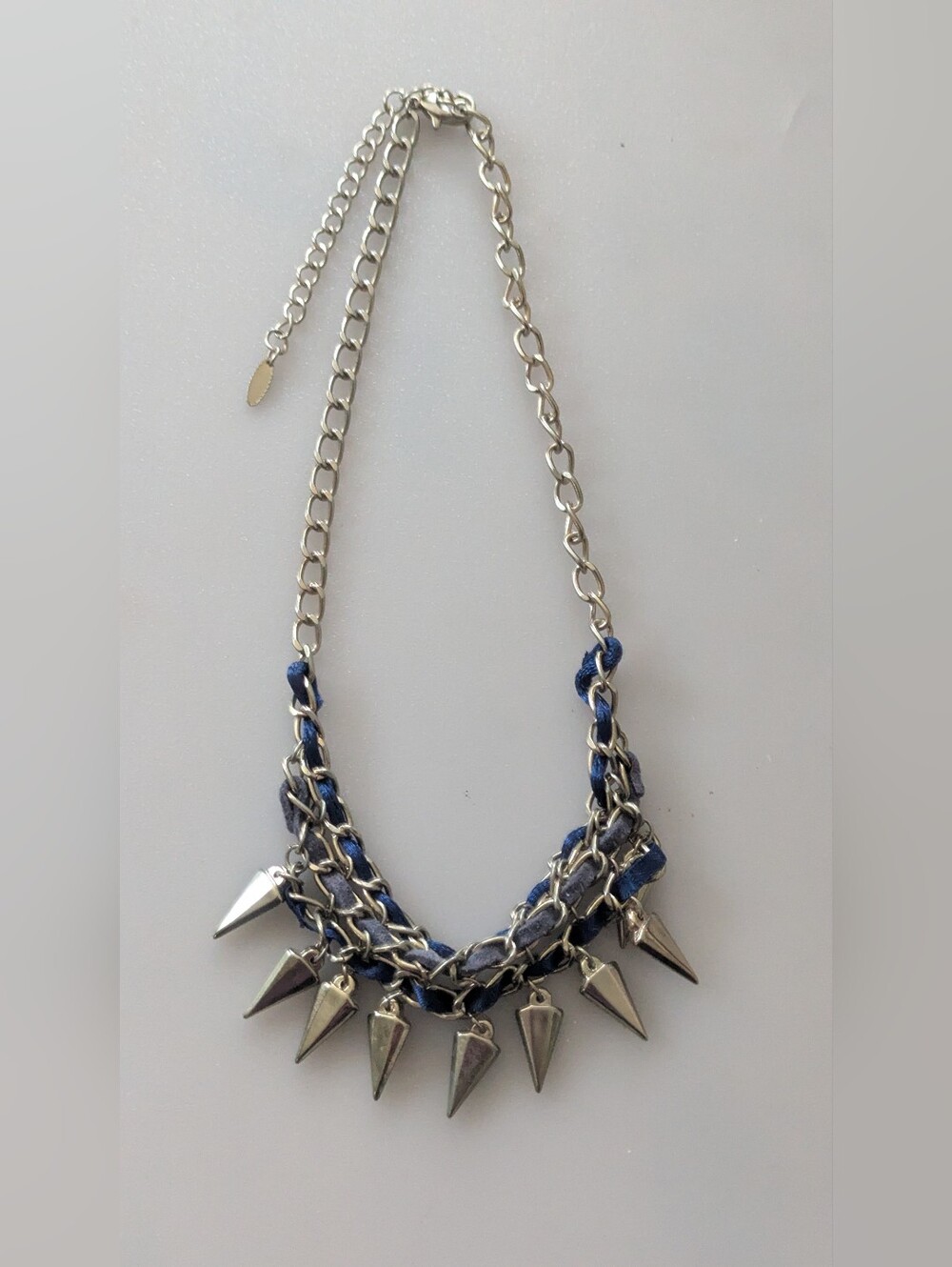 Vintage Fashion Bohemian Costume Jewelry Statement Necklace Gold and Blue. 18.5"